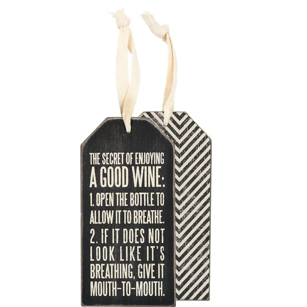 Mouth to Mouth Wine Bottle Tag | Black & White Wood | 3